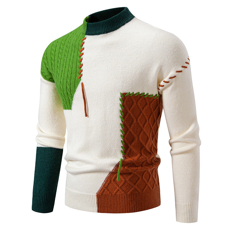 Herren modischer Strickpullover mit kreativen Zopf- und Farbblockdesign Drune