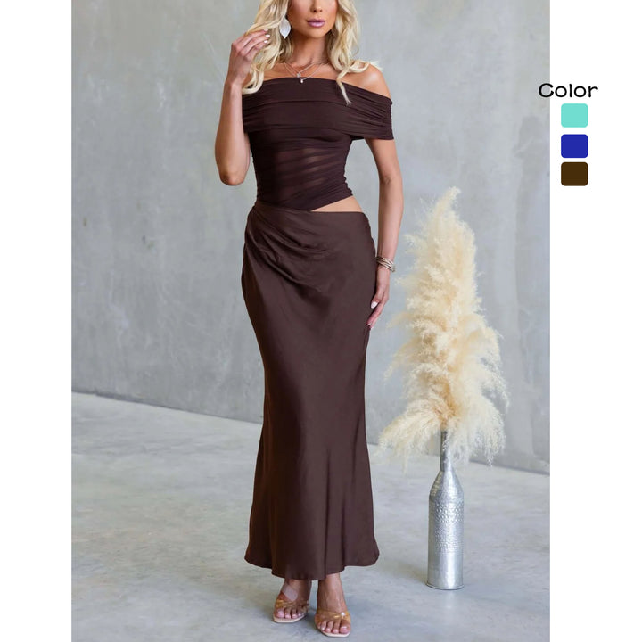 Damen Off-Shoulder Maxikleid mit elegantem Wickel-Design und figurfreundlichem Schnitt Drune