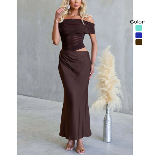 Damen Off-Shoulder Maxikleid mit elegantem Wickel-Design und figurfreundlichem Schnitt Drune