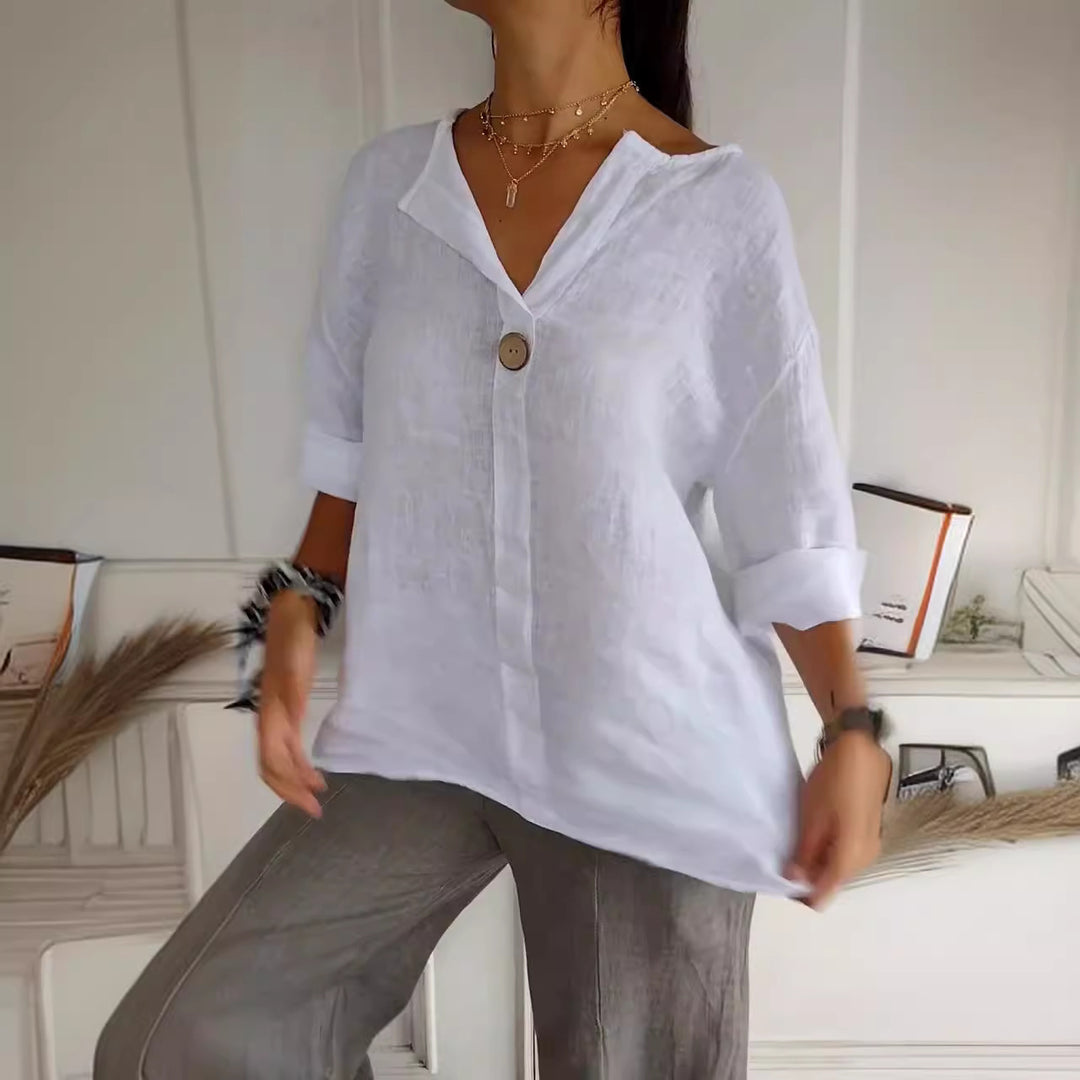 Damen luftige Leinenbluse mit Knopfdetails und lässigem Schnitt Drune