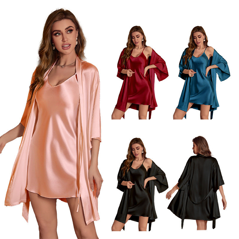 Damen Satin Kimono-Robe mit fließendem Schnitt und eleganten Ärmeln Drune