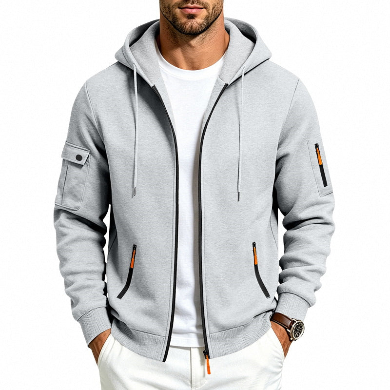 Herren Kapuzen-Reißverschlussjacke mit Ärmeltaschen, Kontrast-Zipper und Rippbündchen Drune
