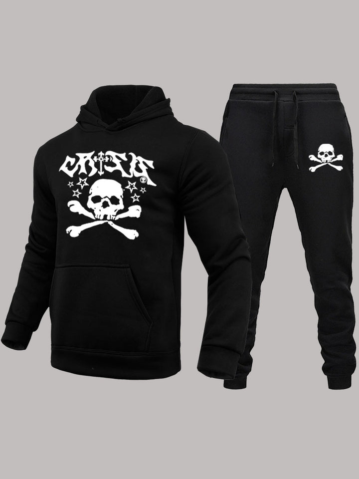 Herren Hoodie und Jogginghose Set mit auffälligem Totenkopf-Design Drune