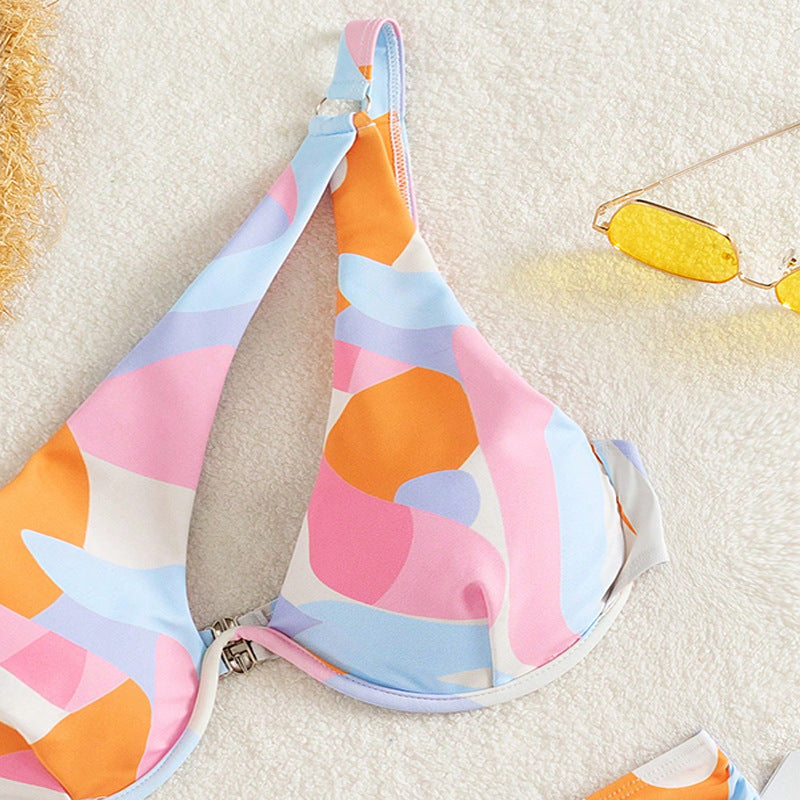 Damen Designer-Bikini mit asymmetrischem Oberteil und hohem Bund Drune