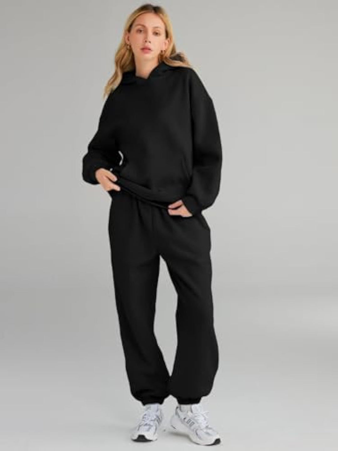 Damen Lässiges Hoodie-Jogging-Set aus French Terry mit Oversize-Kapuzenpullover und hochgeschnittener Jogginghose Drune