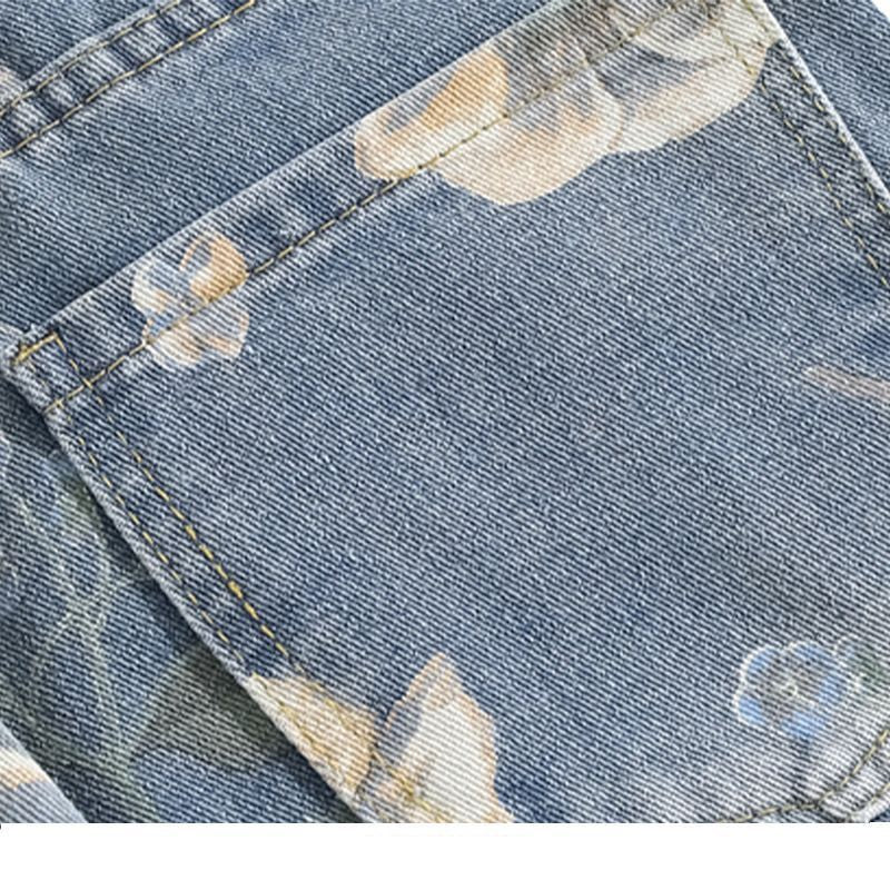 Damen Weit geschnittene Jeans mit floralen Mustern Drune