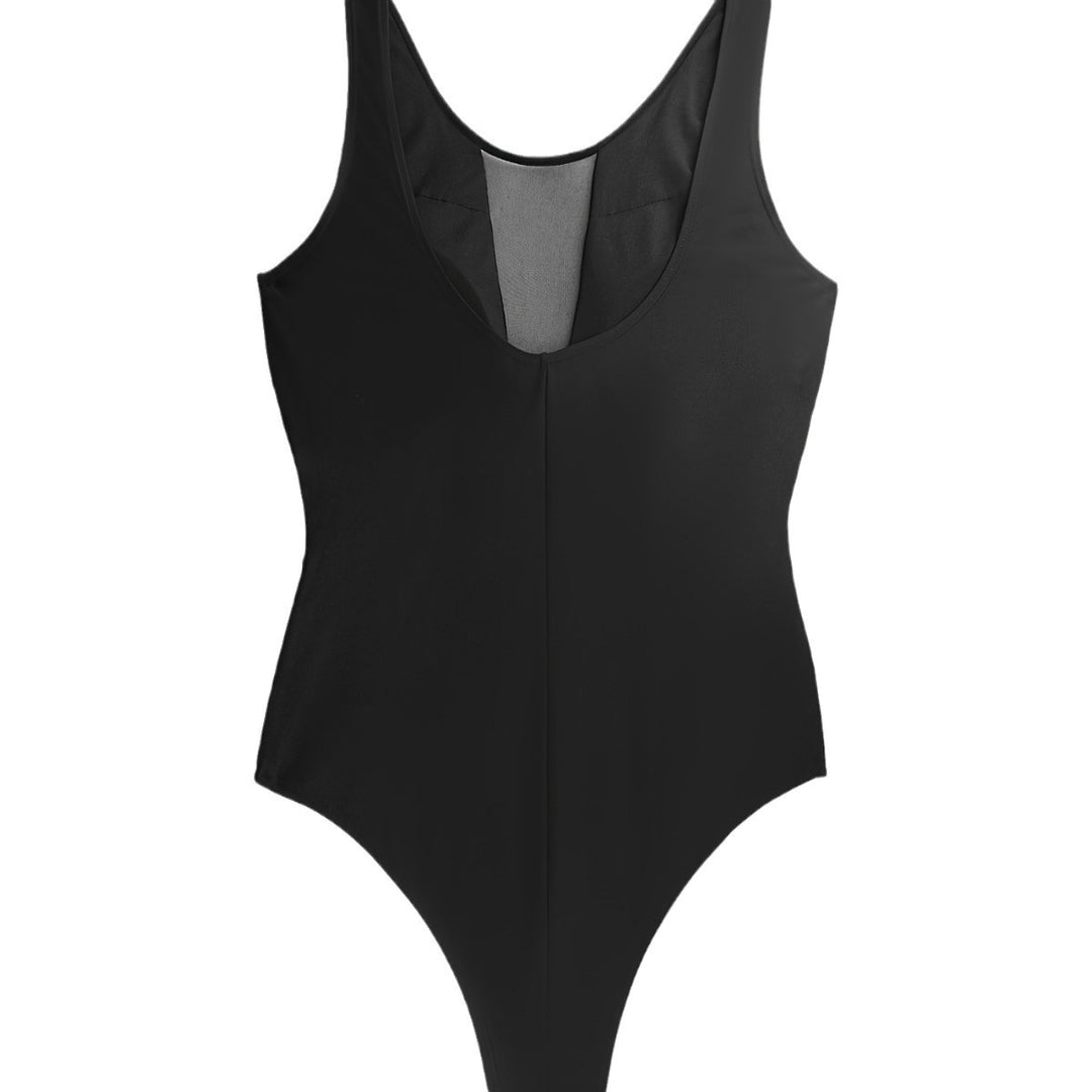 Damen Sportlicher Einteiler mit tiefem V-Ausschnitt und transparenten Mesh-Details Drune