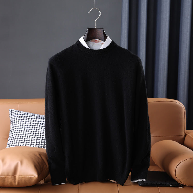Herren Slim-Fit Rundhalspullover aus feinem Kaschmir-Mix mit dezenter Rippenkante Drune