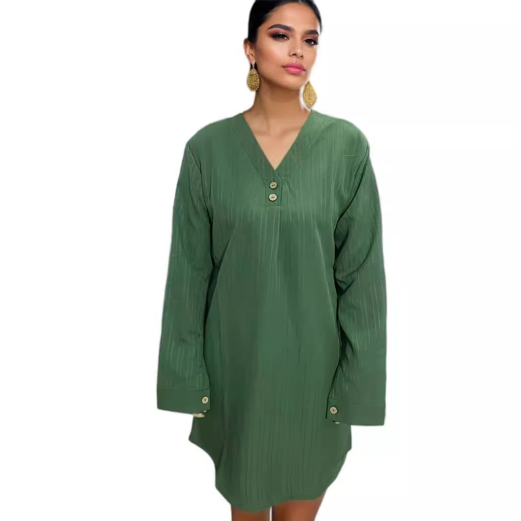 Damen V-Ausschnitt Bluse mit feinen Streifen und Knopfdetails Drune