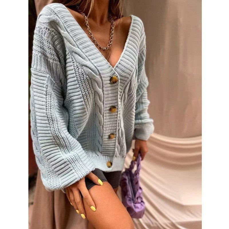 Damen Grobstrick-Cardigan mit offenen Ärmeln und dekorativen Knöpfen Drune