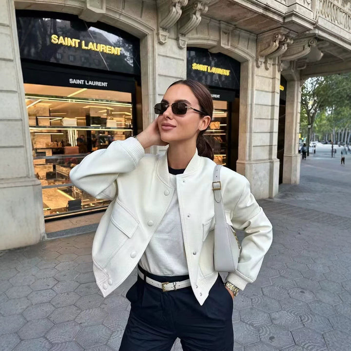 Damen Cropped-Boxy-Übergangsjacke mit großen Pattentaschen und Rippbündchen Drune