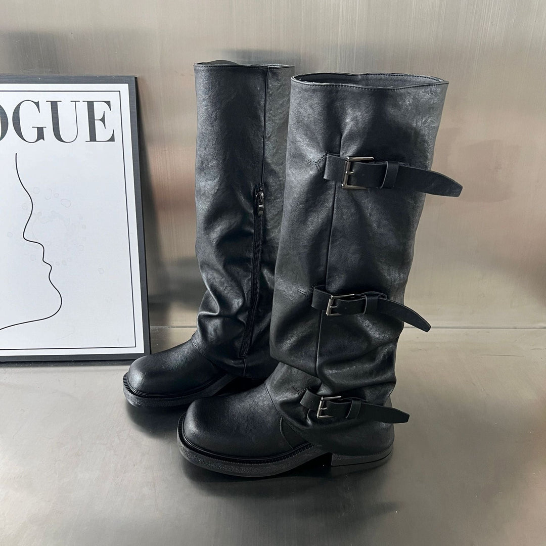 Damen modische Stiefel mit verstellbaren Riemen und robustem Profil Drune