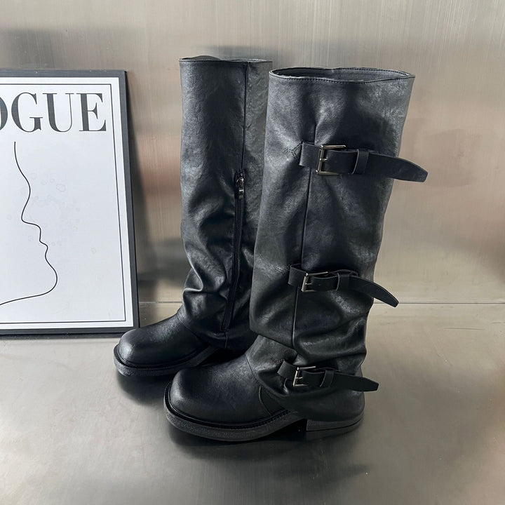 Damen modische Stiefel mit verstellbaren Riemen und robustem Profil Drune