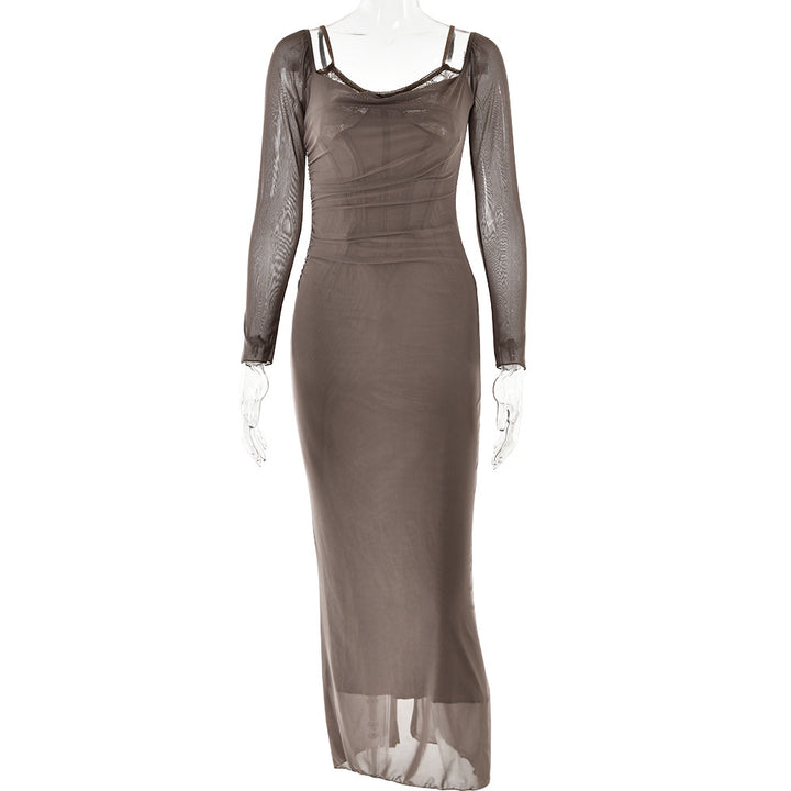 Damen Elegantes Maxikleid mit transparenten Ärmeln Drune