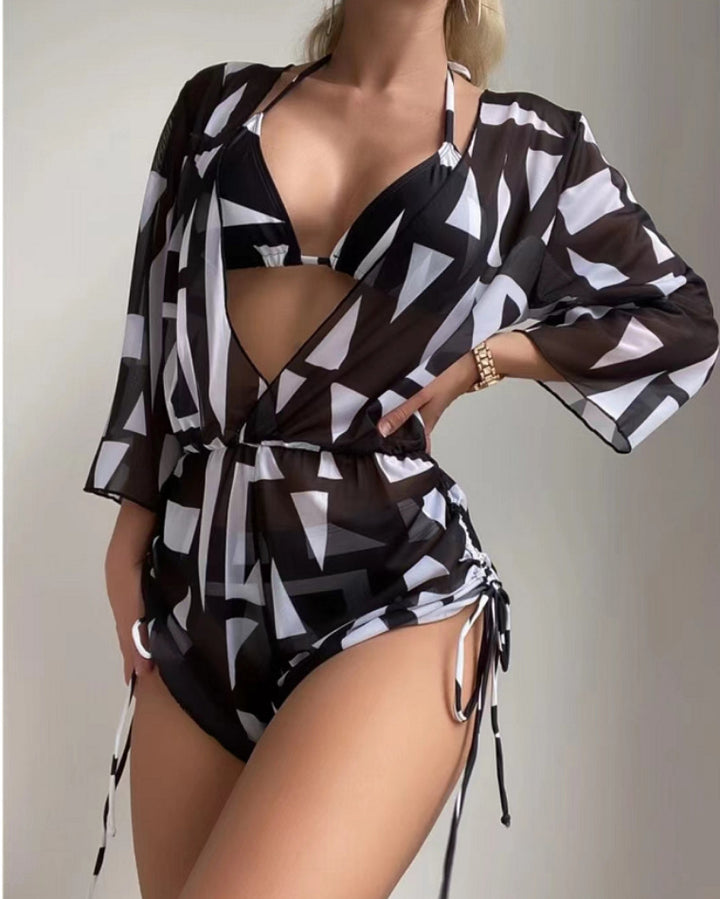 Damen Wendbare Strandmode mit floralem Kimono und Bikini Drune