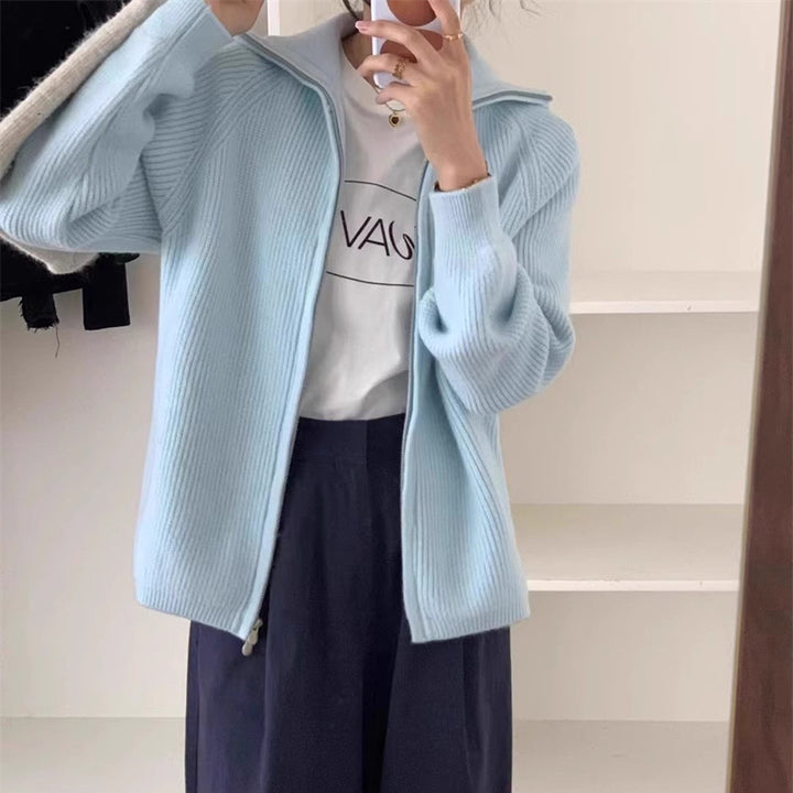 Damen Strickjacke mit angestricktem Reißverschluss und oversized Schnitt Drune