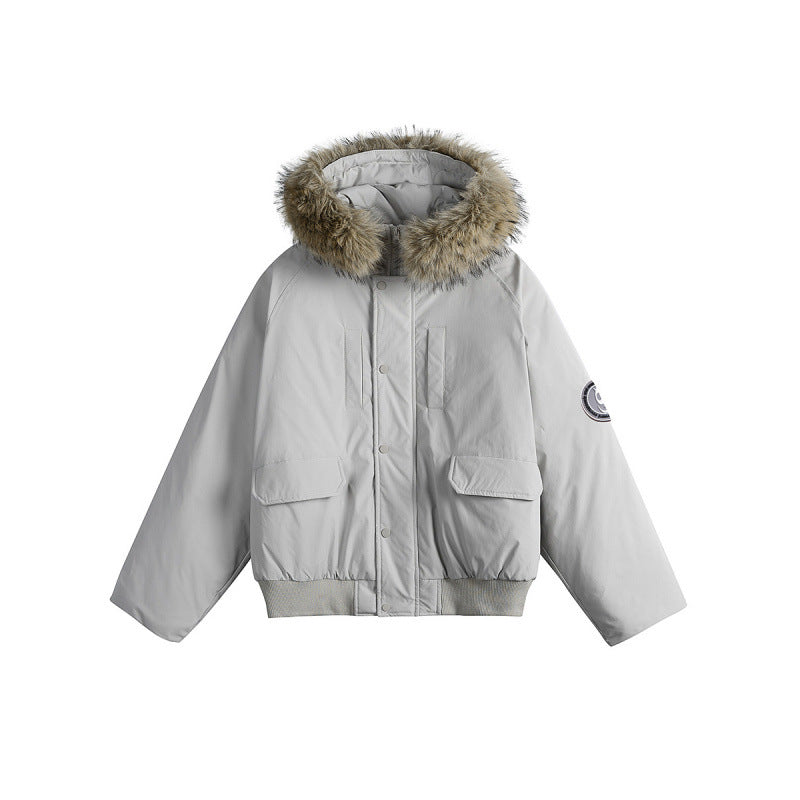 Damen Kurz-Bomberjacke mit Thermowattierung, Kapuze mit abnehmbarem Kunstfell und Utility-Taschen Drune