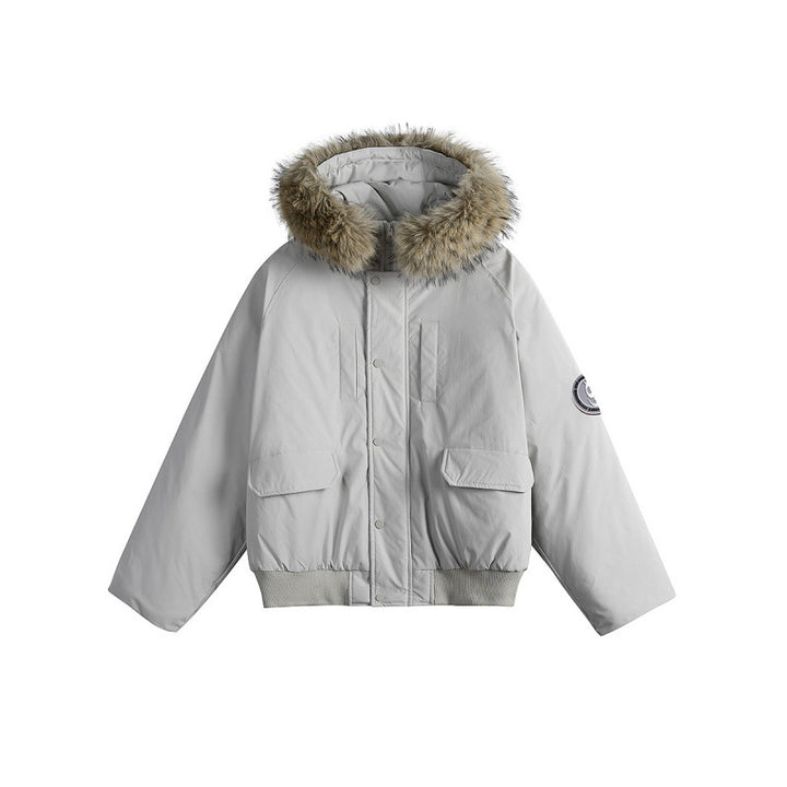 Damen Kurz-Bomberjacke mit Thermowattierung, Kapuze mit abnehmbarem Kunstfell und Utility-Taschen Drune