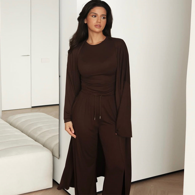 Damen Loungewear-Anzug mit offener Jacke und weitem Hosen Drune