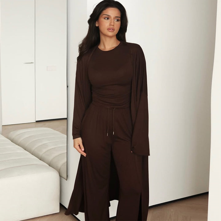 Damen Loungewear-Anzug mit offener Jacke und weitem Hosen Drune