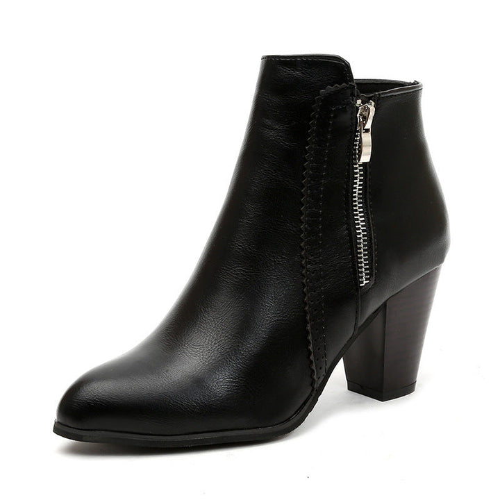 Damen elegante Stiefeletten mit modischem Reißverschluss und komfortablem Blockabsatz Drune