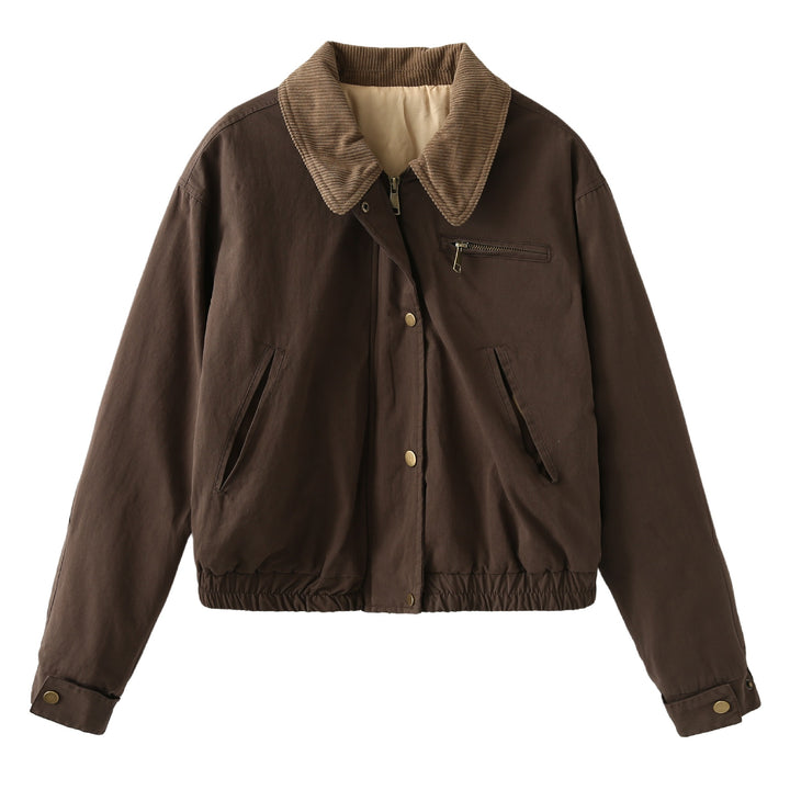 Damen nan Cropped-Bomberjacke mit Cordkragen, Brustreißverschluss und elastischem Tunnelzugsaum Drune