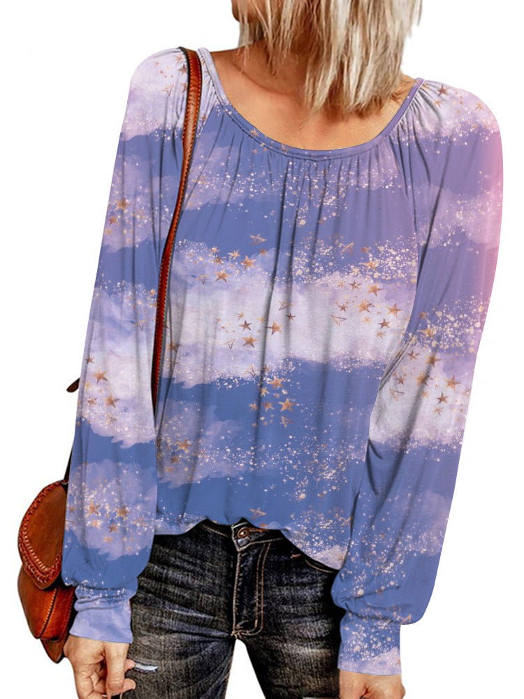 Damen Ethno-Print Oversize-Tunika mit Rundhalsausschnitt und langen Ballonärmeln Drune