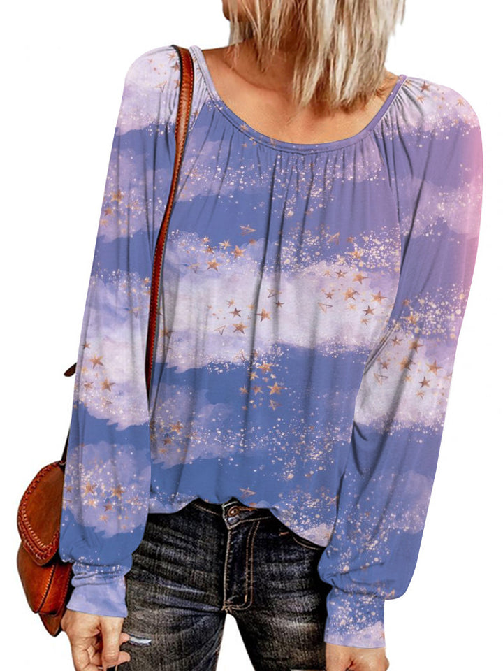 Damen Ethno-Print Oversize-Tunika mit Rundhalsausschnitt und langen Ballonärmeln Drune