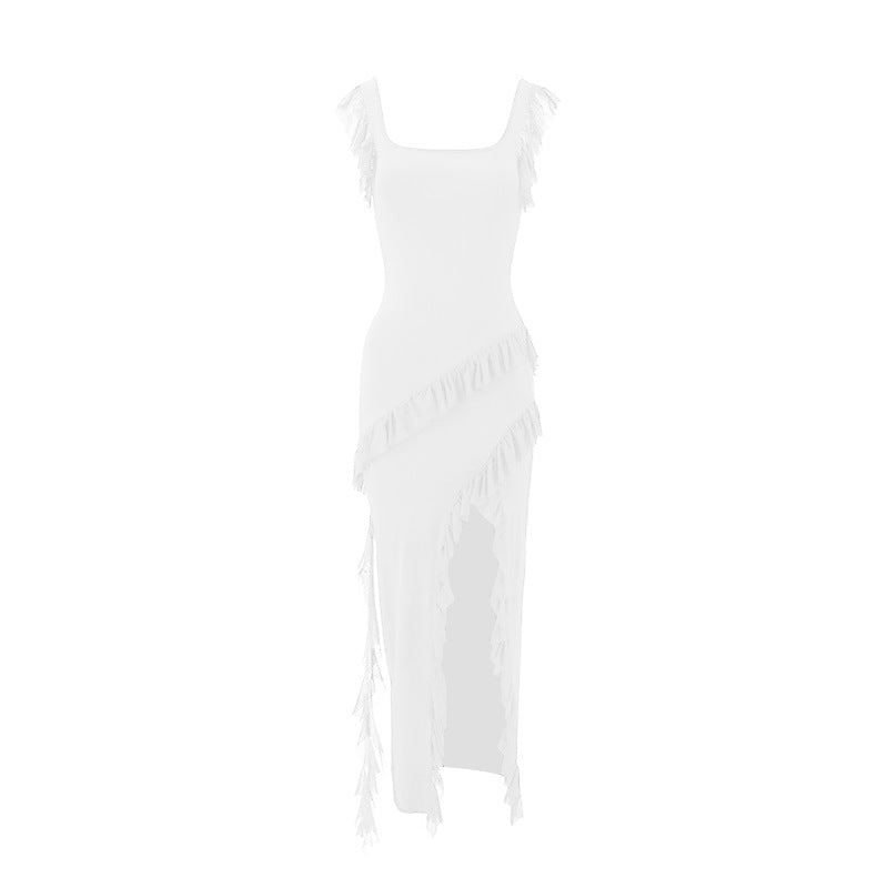 Damen Maxikleid mit originellem Rüschendetail und eleganter Taillierung Drune
