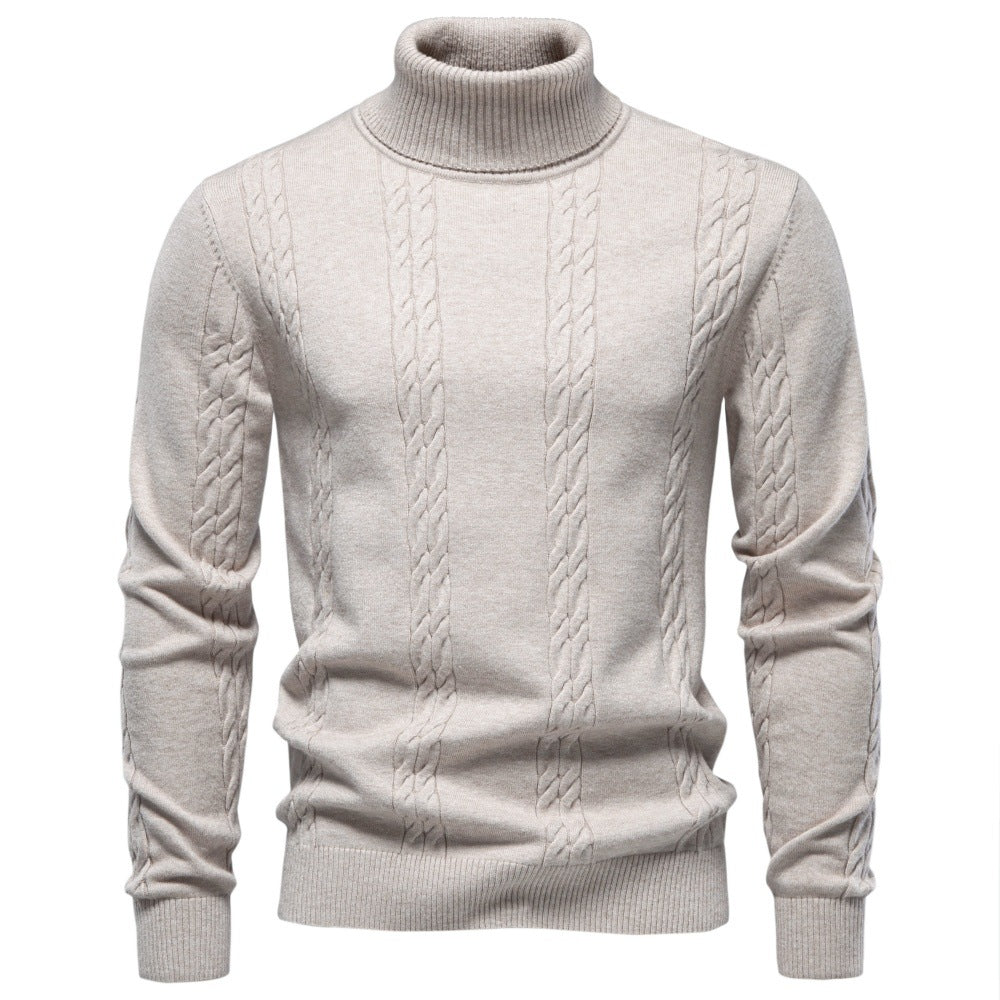 Herren Rollkragenpullover mit vertikalem Zopfmuster und schmaler Passform Drune