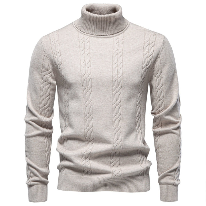 Herren Rollkragenpullover mit vertikalem Zopfmuster und schmaler Passform Drune