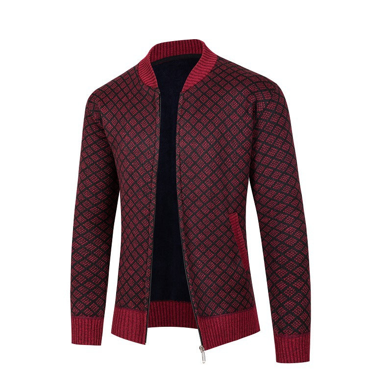 Herren Strickjacke mit modernem Rautenmuster und Reißverschluss Drune