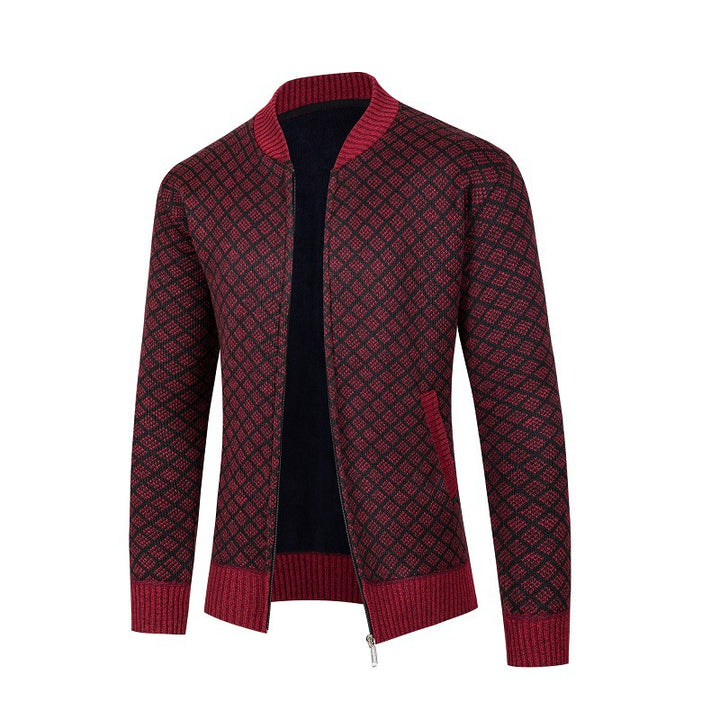 Herren Strickjacke mit modernem Rautenmuster und Reißverschluss Drune