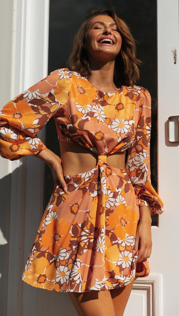 Damen Minikleid mit Cut-Out-Details und floralem Design Drune