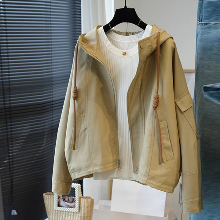 Damen Oversize-Utility-Jacke mit Kapuze, Kordelzug und aufgesetzten Taschen Drune