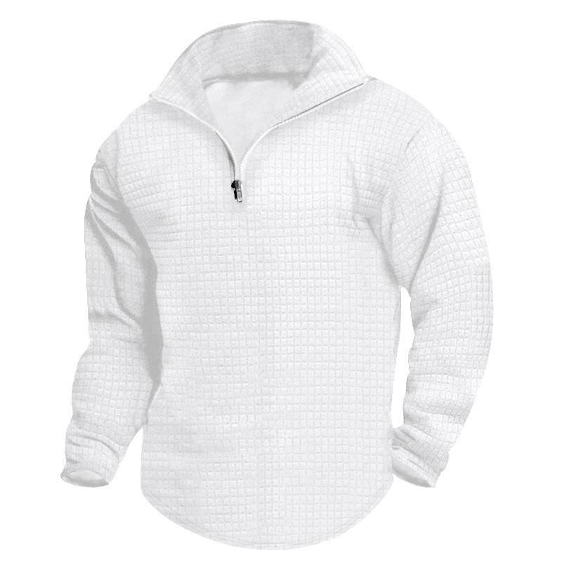 Herren strukturierter Fleece-Pullover mit hohem Kragen und halbem Reißverschluss Drune