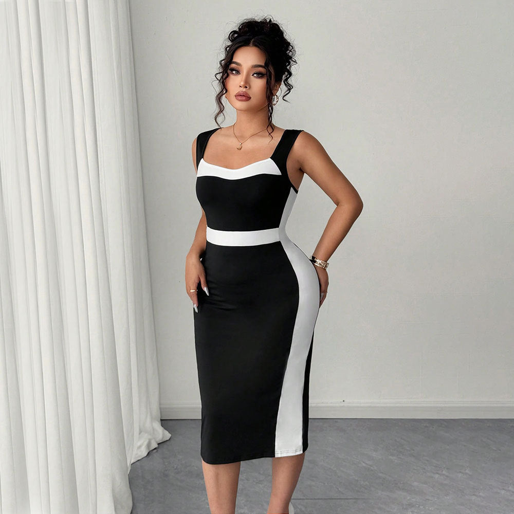 Damen figurbetontes Midi-Kleid mit Kontrastdetail und schmalem Schnitt Drune
