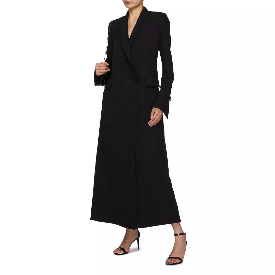 Damen Doppeltreihiger Maxi-Blazer-Mantel mit schlanker Silhouette Drune