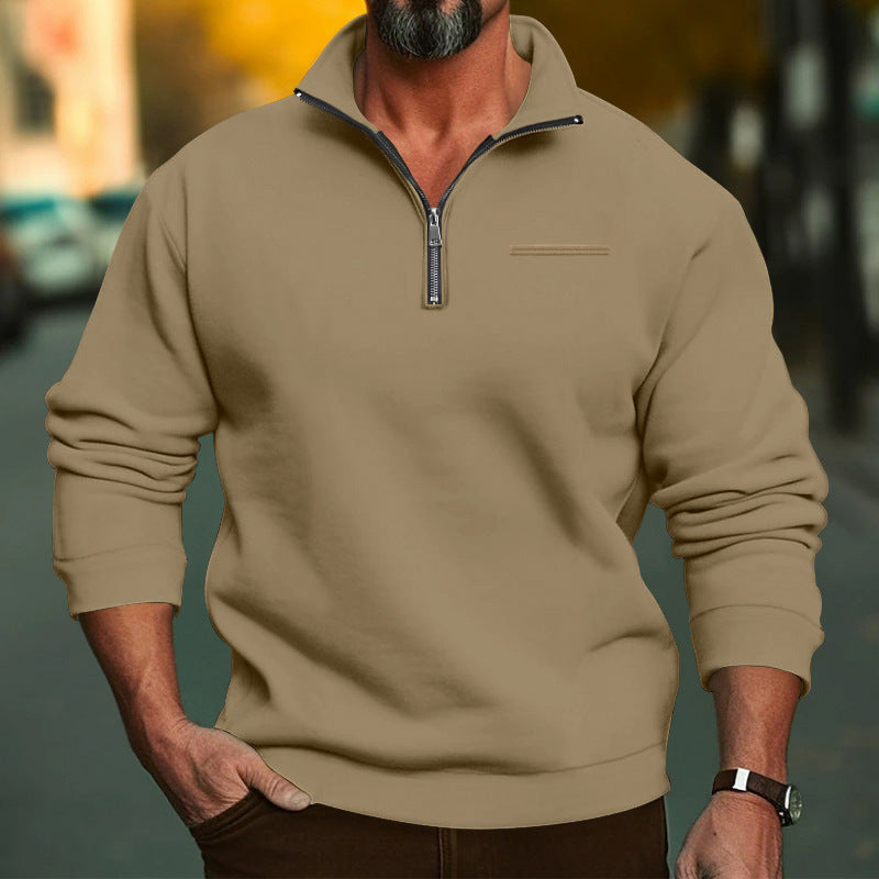 Herren nan hochwertiger Sweatpullover mit Metall-Halbzip, verstärktem Stehkragen und dezenter Brustpaspel Drune