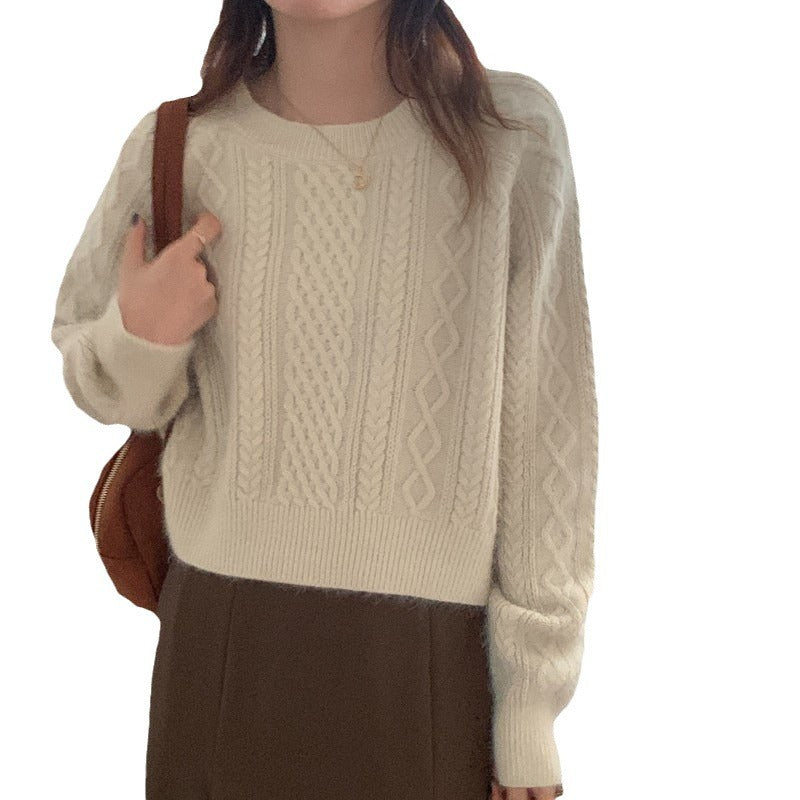 Damen Grober Strickpullover mit einzigartigem Zopfdesign und lässigem Schnitt Drune