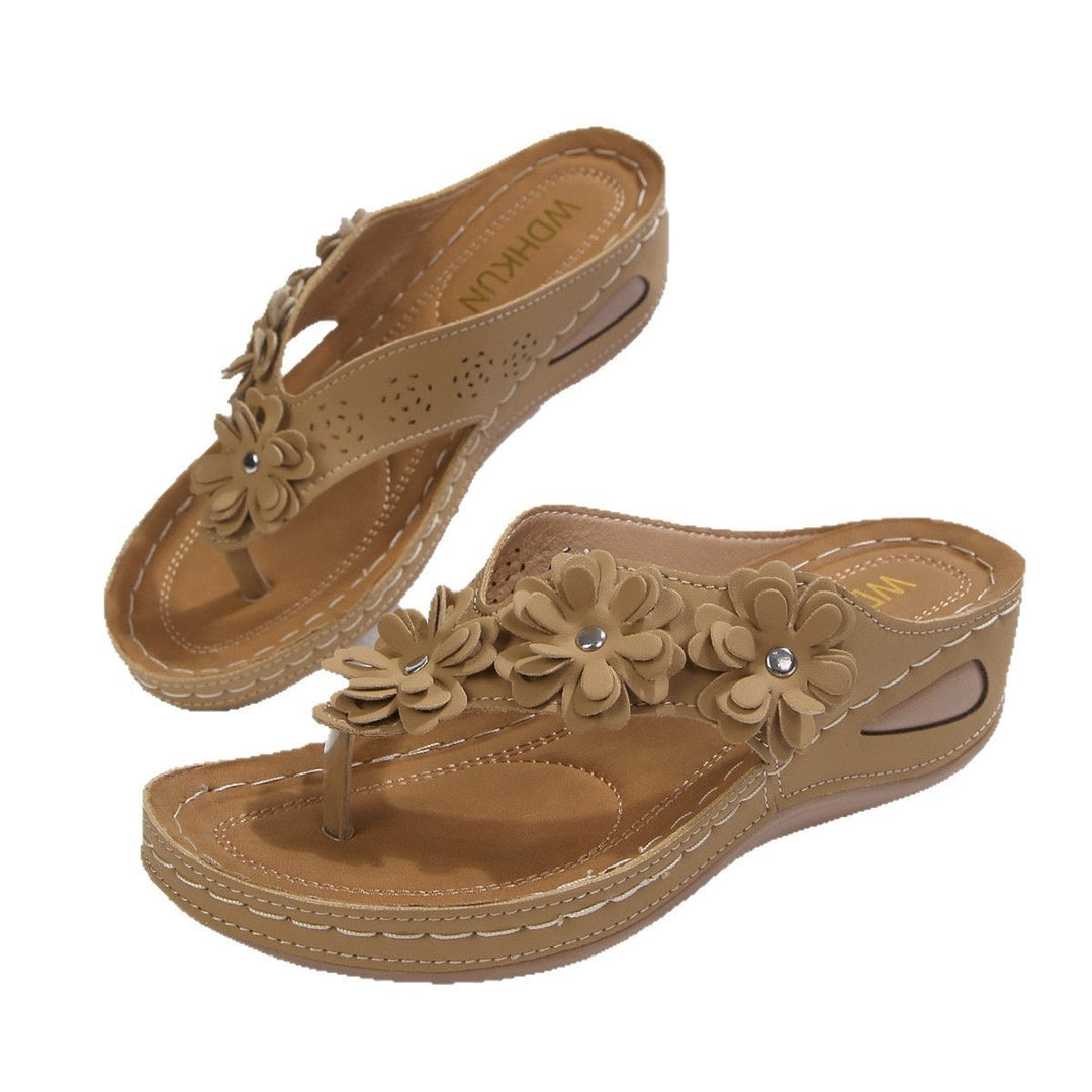 Damen Blumengezierte Zehentrenner-Sandalen mit ergonomischem Fußbett Drune