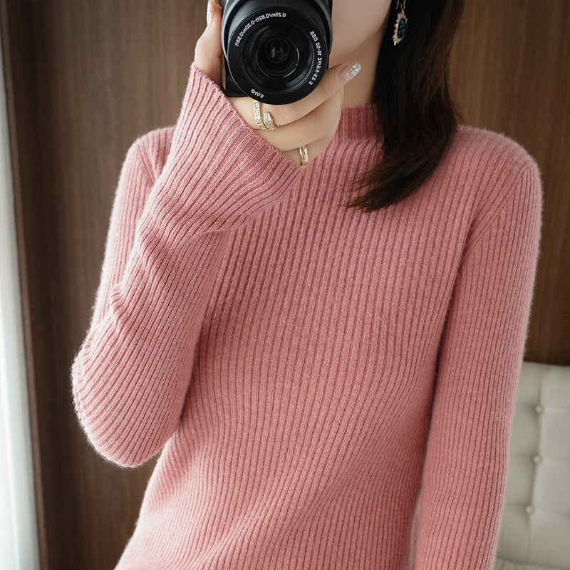 Damen Luxus-Feinstrickpullover mit schmaler Rippenstruktur und kurzem Stehkragen Drune