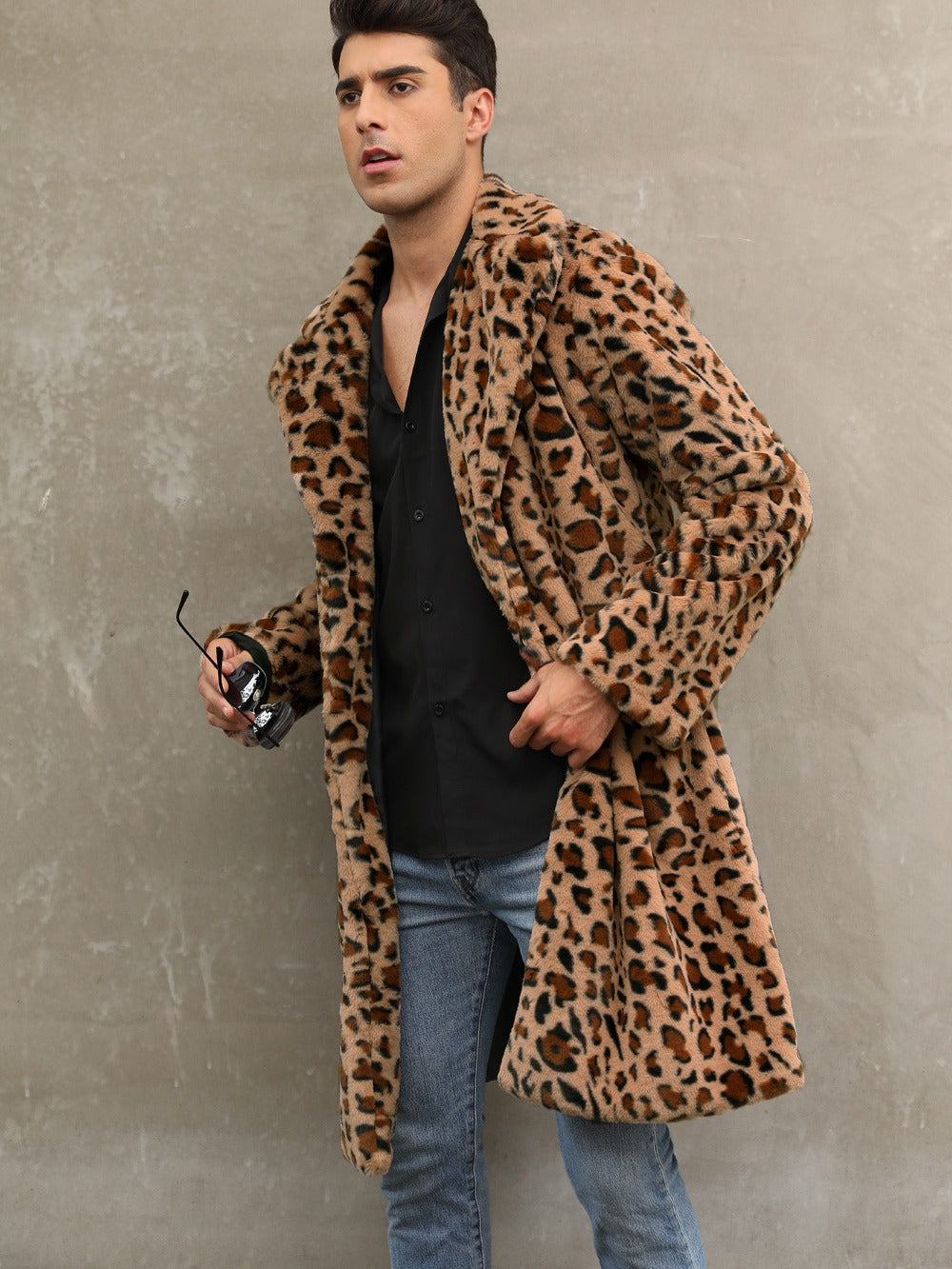 Herren Modischer Leopardenfell-Mantel Drune