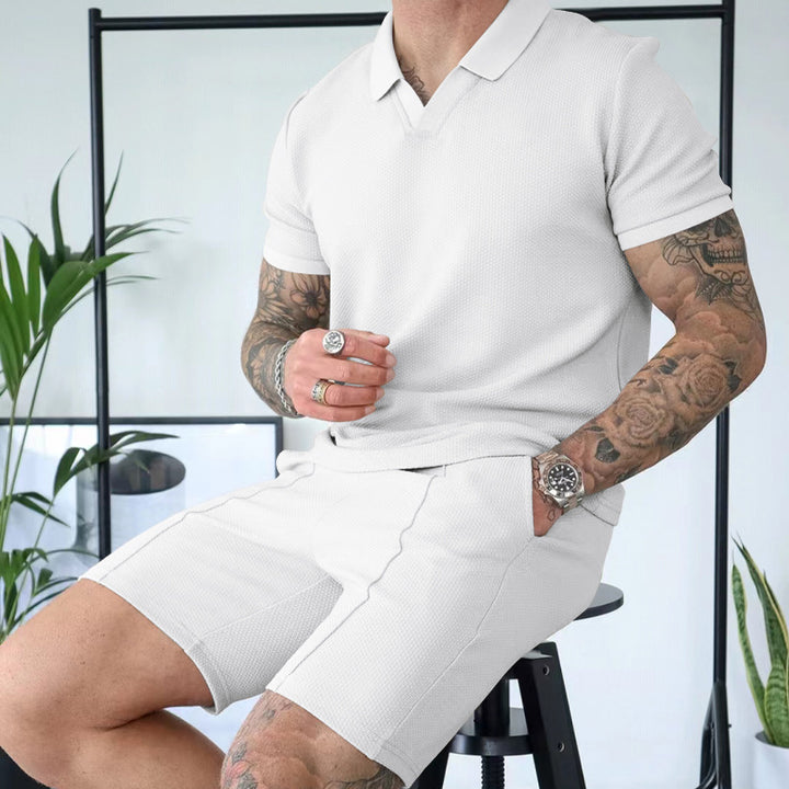 Herren Polohemd und Shorts Set mit modernem Strukturdesign Drune