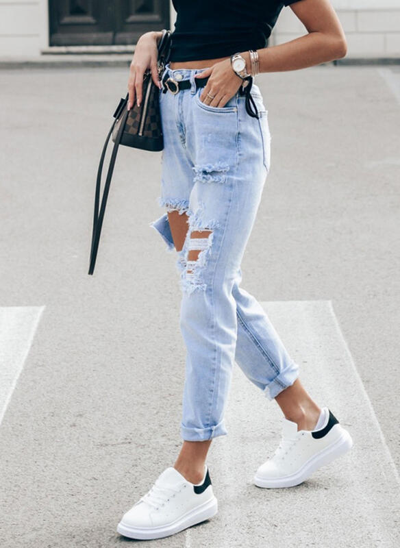 Damen Ripped Boyfriend Jeans im lässigen Vintage-Stil mit hohem Bund Drune