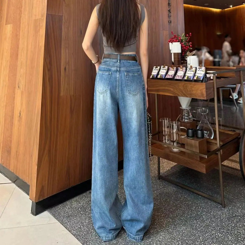 Damen Weit geschnittene Jeanshose mit hohem Bund Drune