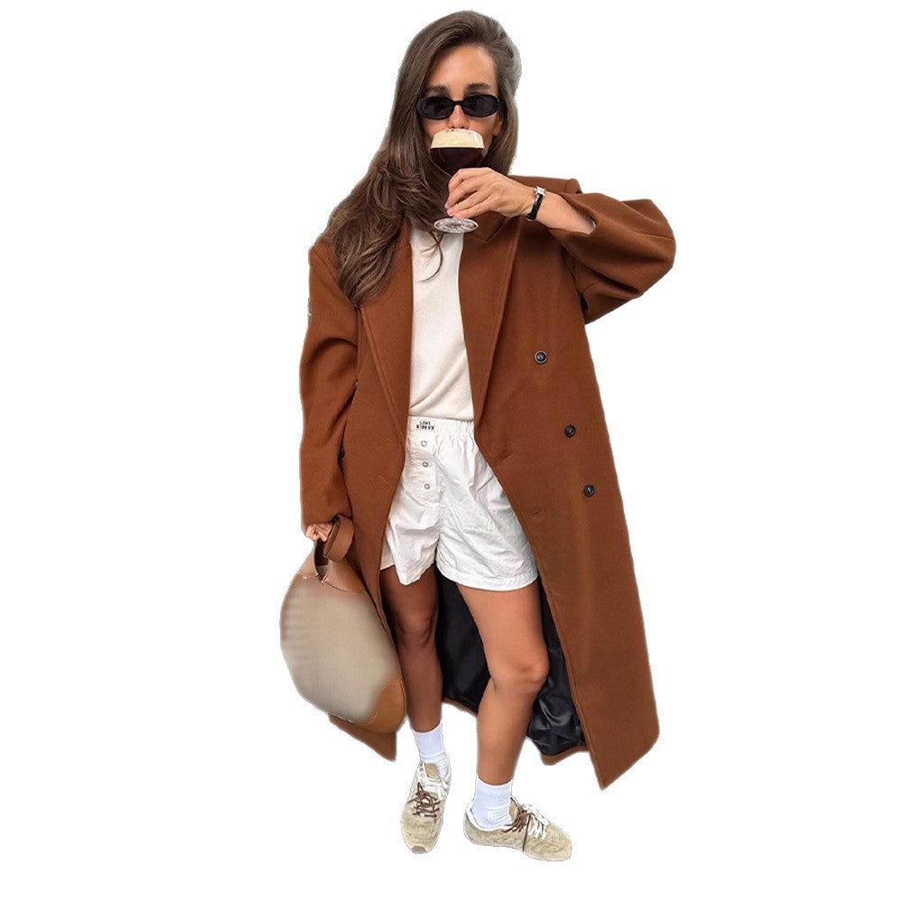 Damen Maxilanger doppeltreihiger Mantel mit Oversize-Silhouette Drune