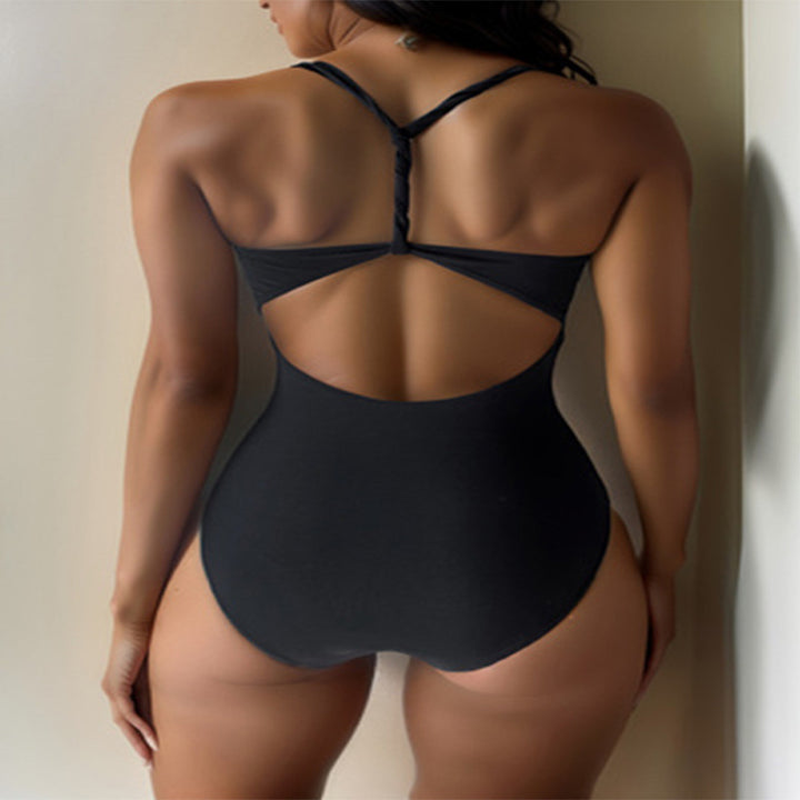 Damen eleganter Badeanzug mit tiefem V-Ausschnitt und anatomischem Schnitt Drune