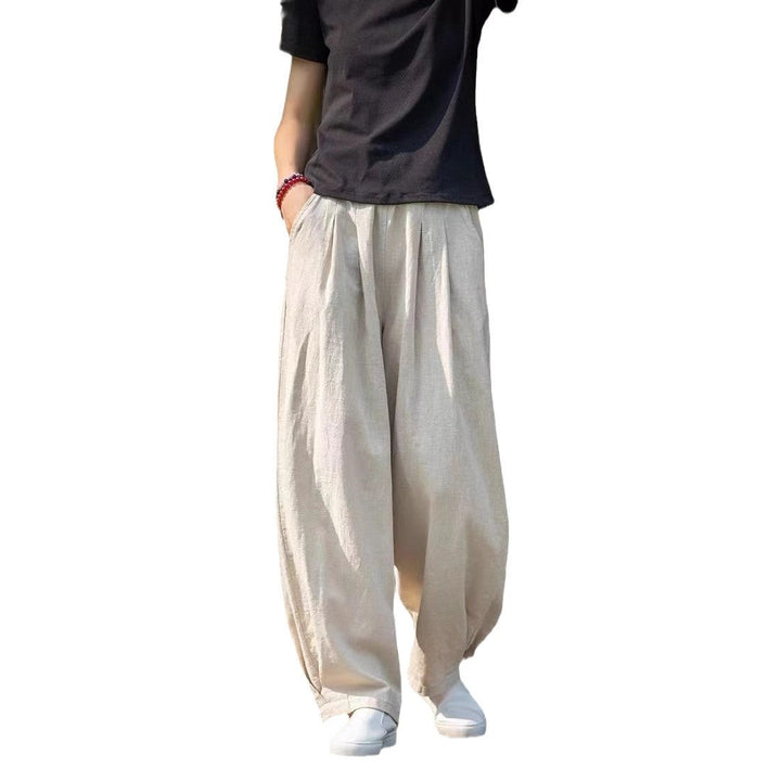Damen weite Leinenhose mit elastischem Bund und seitlichen Taschen Drune