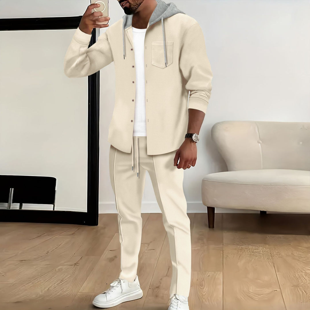 Herren nan strukturiertes Overshirt mit Kapuze und abgestimmter Relaxhose Drune